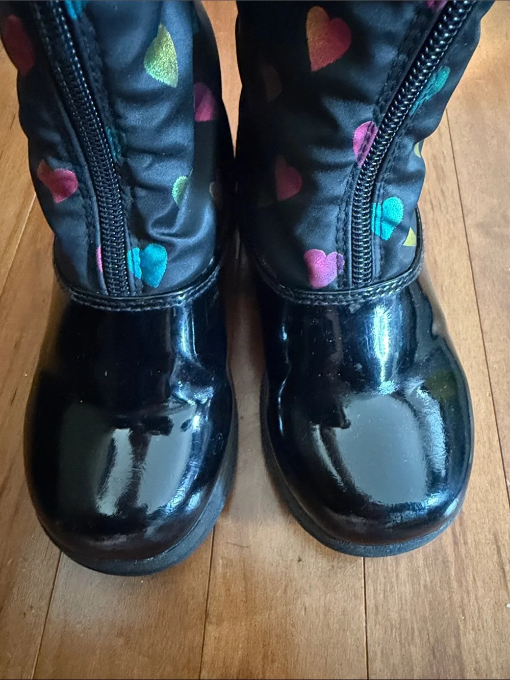 Totes Black Kids Rain & Snow Boots with Colorful Heart Print